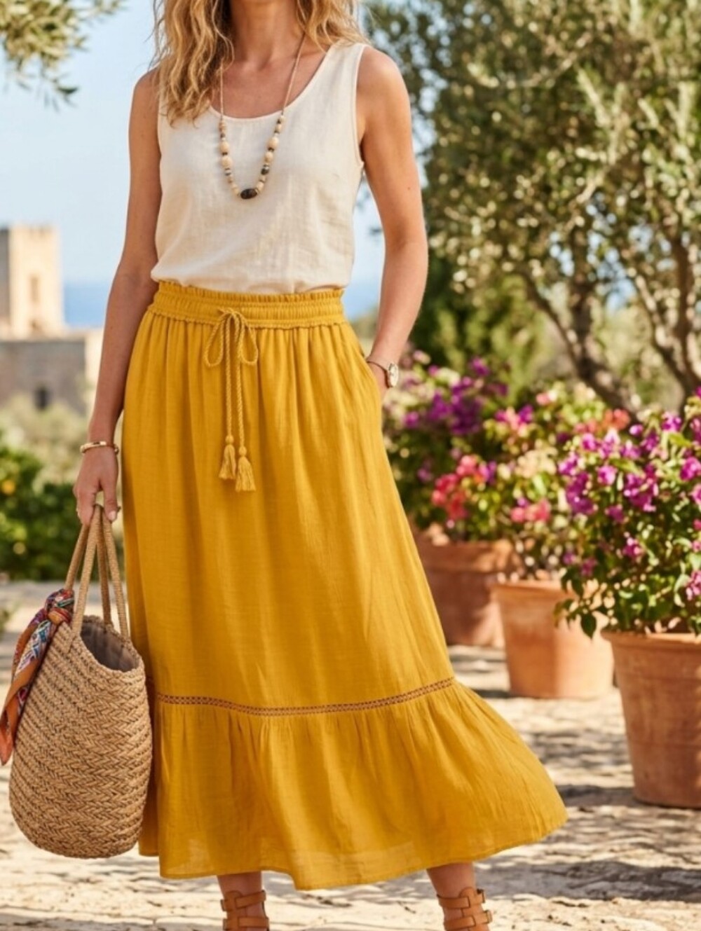 Nanette Lepore Mango Mojito Drawstring Midi Skirt NWT Size L